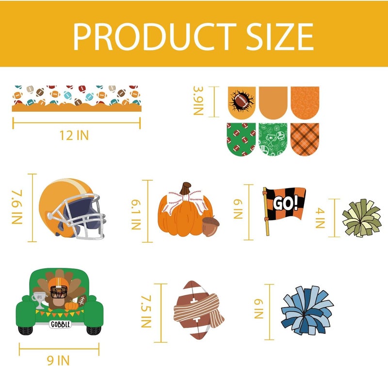 Joffetii 81Pcs Fall Football Bulletin Board Decorations Set Sports Themed Classroom Decor Kit Back to School Thanksgiving Autumn Pumpkin Cutouts Sport Border Trim Decor for Office Home Chalkboard Wall Door - Image 2